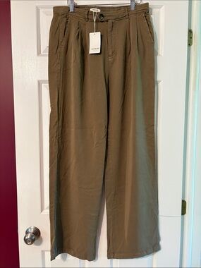 Weekend Brand Tan High-Rise Wide-Leg Trousers with Pleated Front